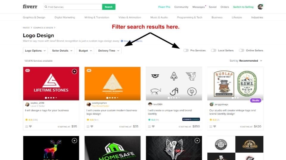 Fiverr search results