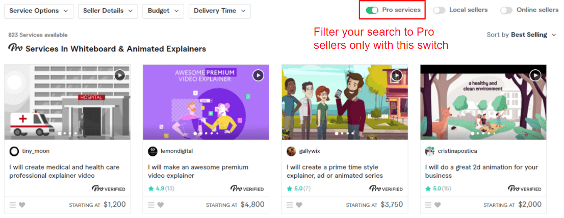 How to filter to Pro gigs on Fiverr