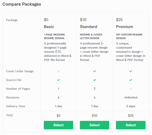 Fiverr gig packages