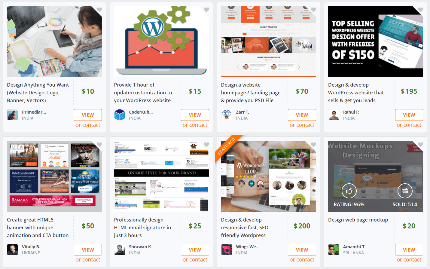 PeoplePerHour's web design offer listings