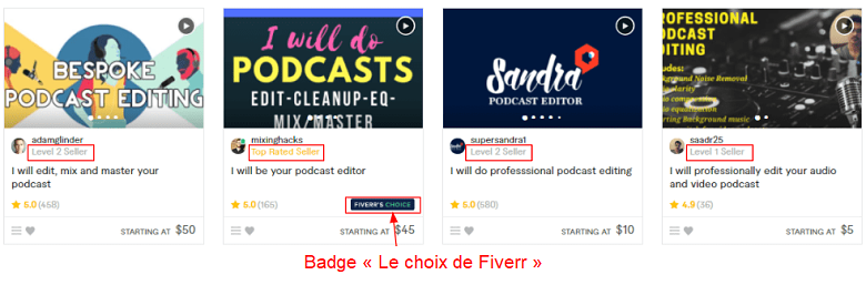 Fiverr gigs with listed seller levels