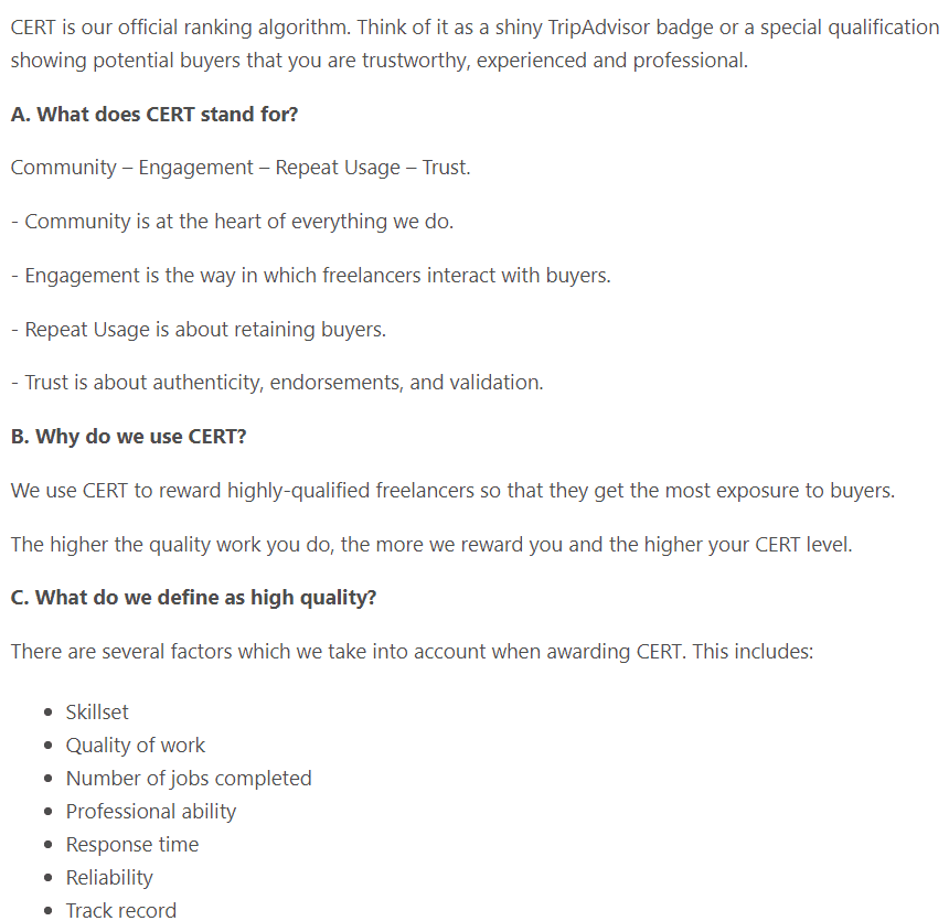 PeoplePerHour's CERT ranking algorithm for freelancers.