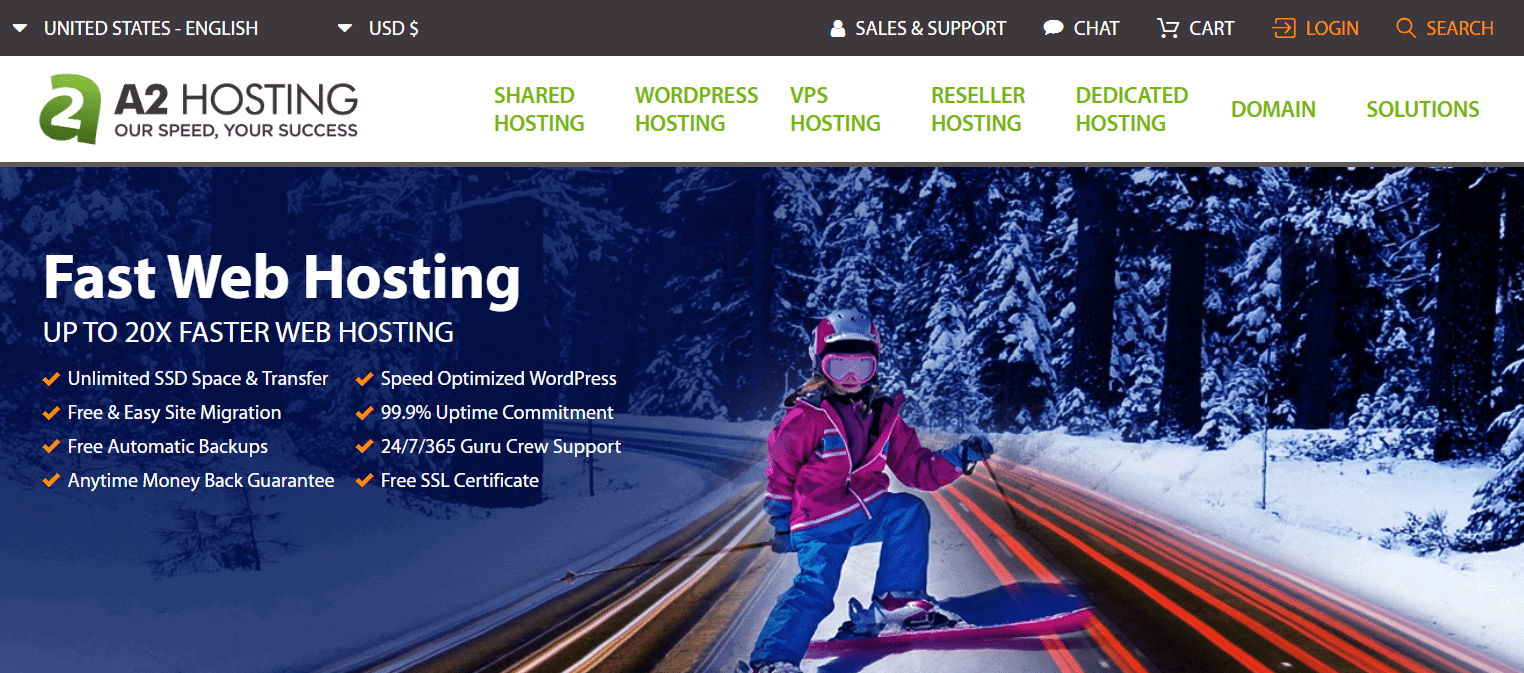 A2 Hosting homepage