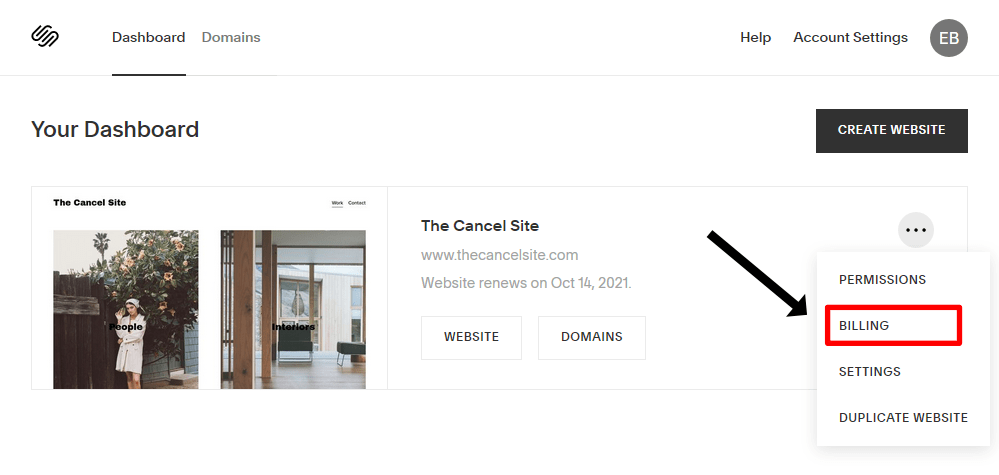 The Squarespace dashboard