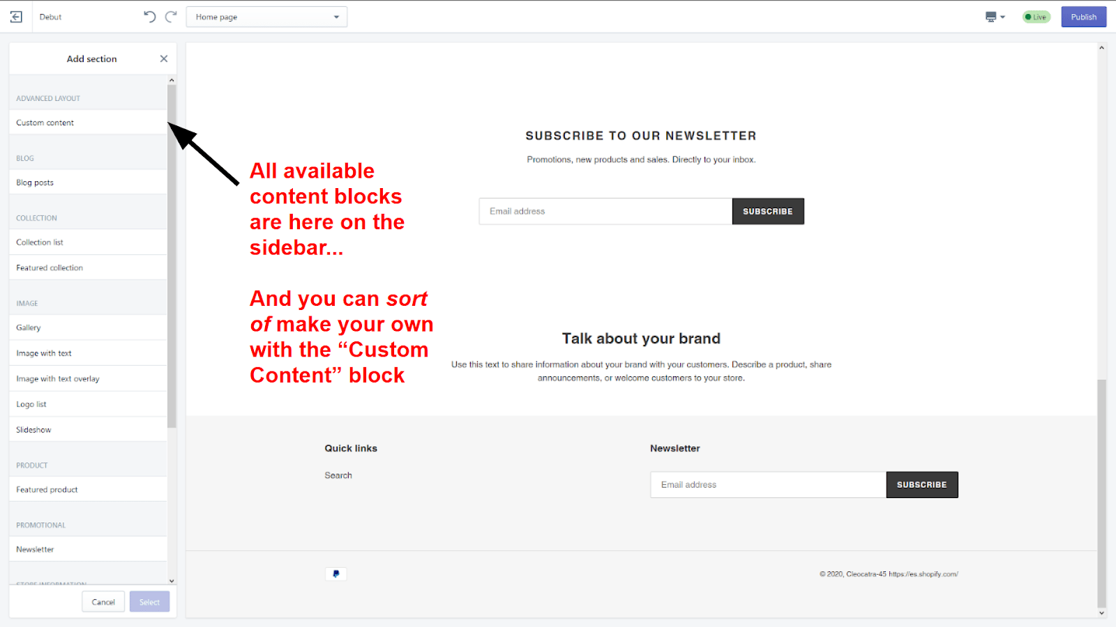 content blocks are all in the sidebar