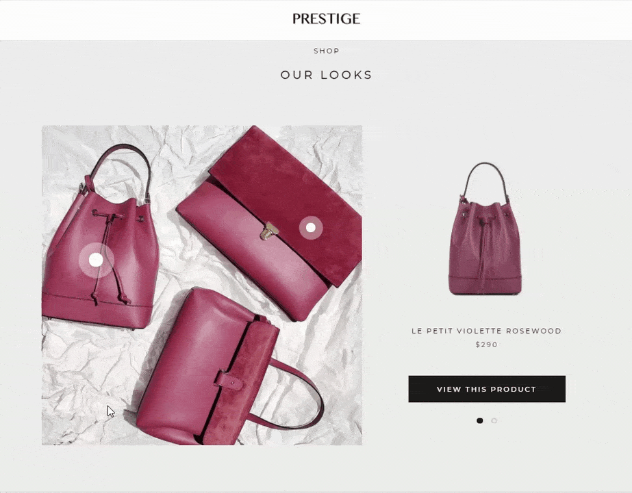 The hotspot link feature in Shopify's Prestige theme.