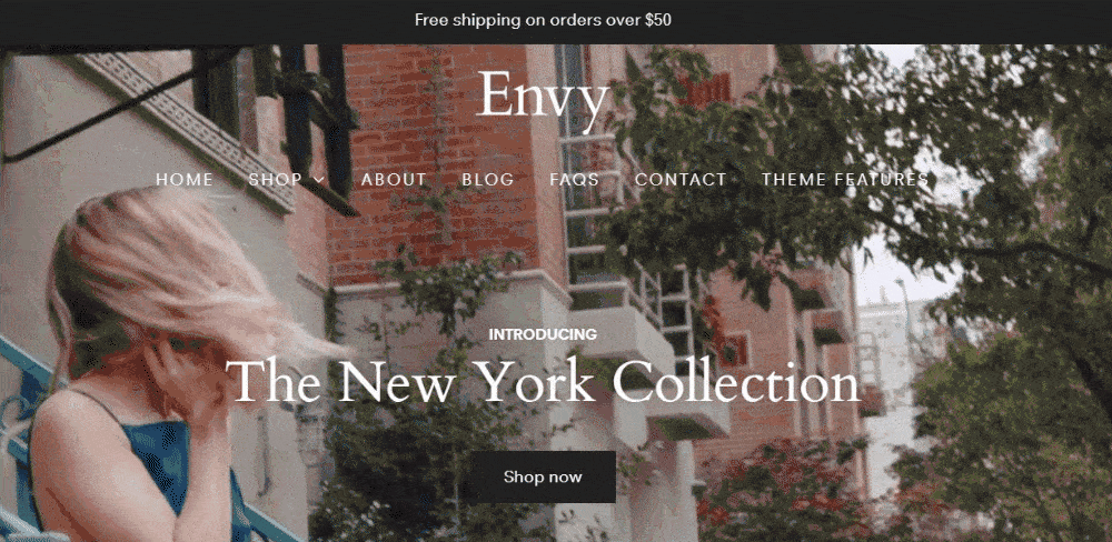 The hero video on Shopify's Envy theme demo.