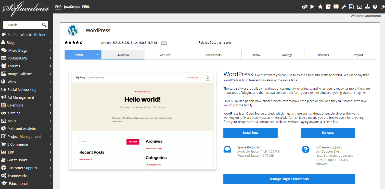 LetsHost installing WordPress