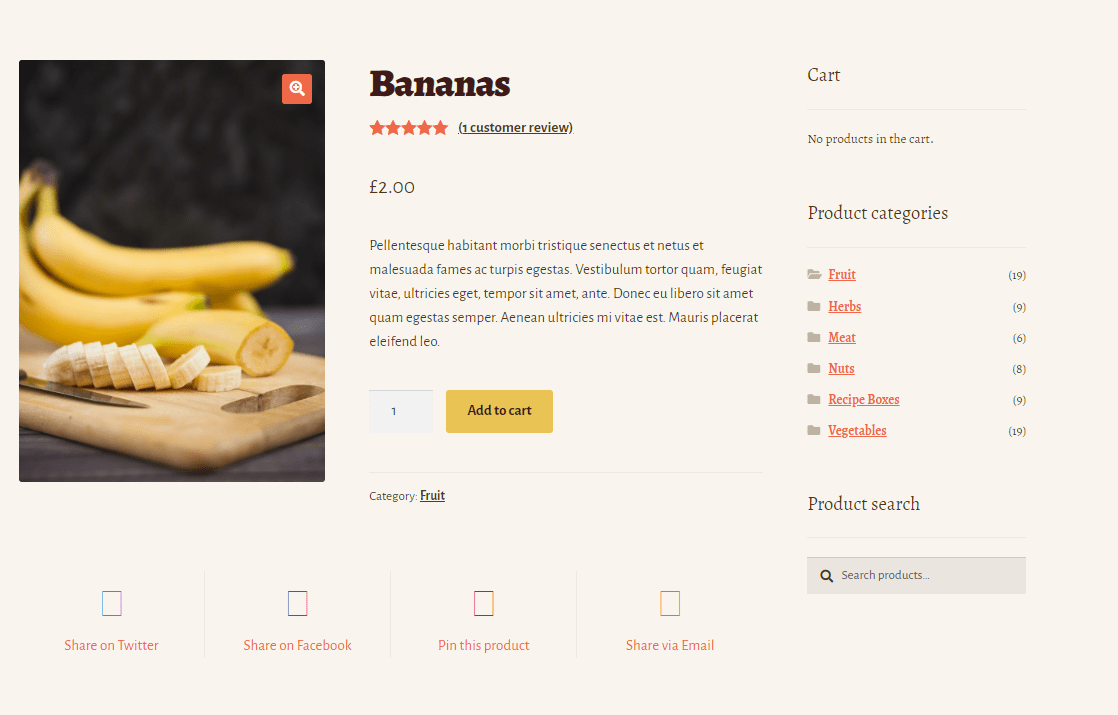 The product page of WooCommerce's Bistro theme