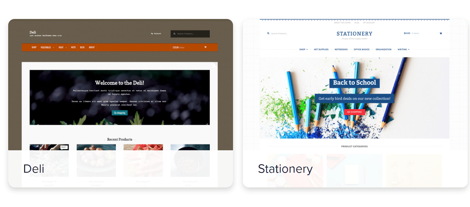 WooCommerce themes Deli and Stationery