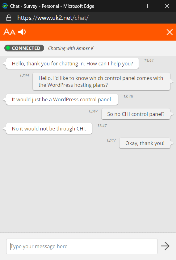 Live chat with UK2 proved unhelpful