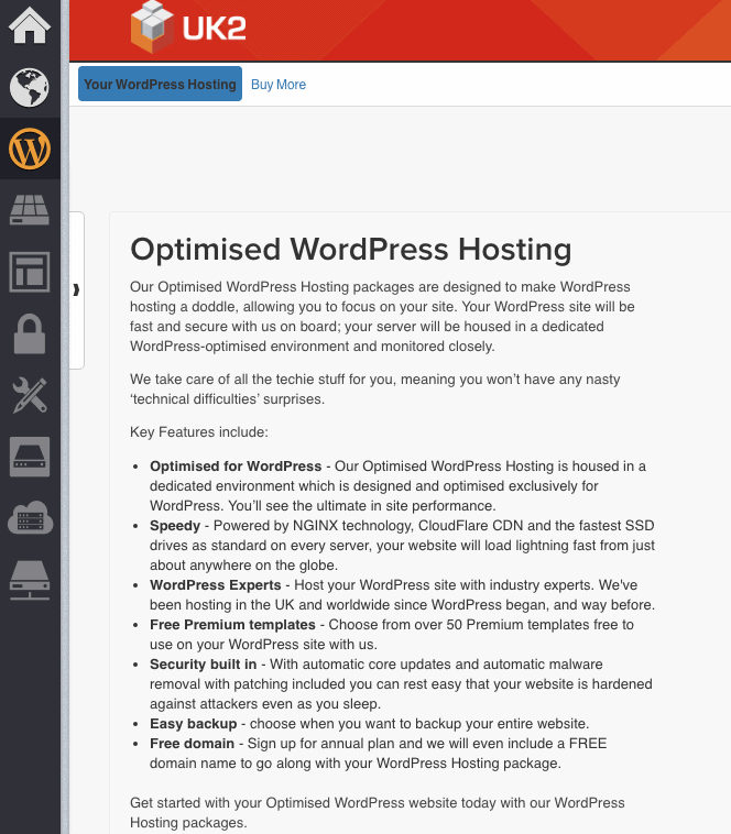 UK2's WordPress hosting includes backups and updates