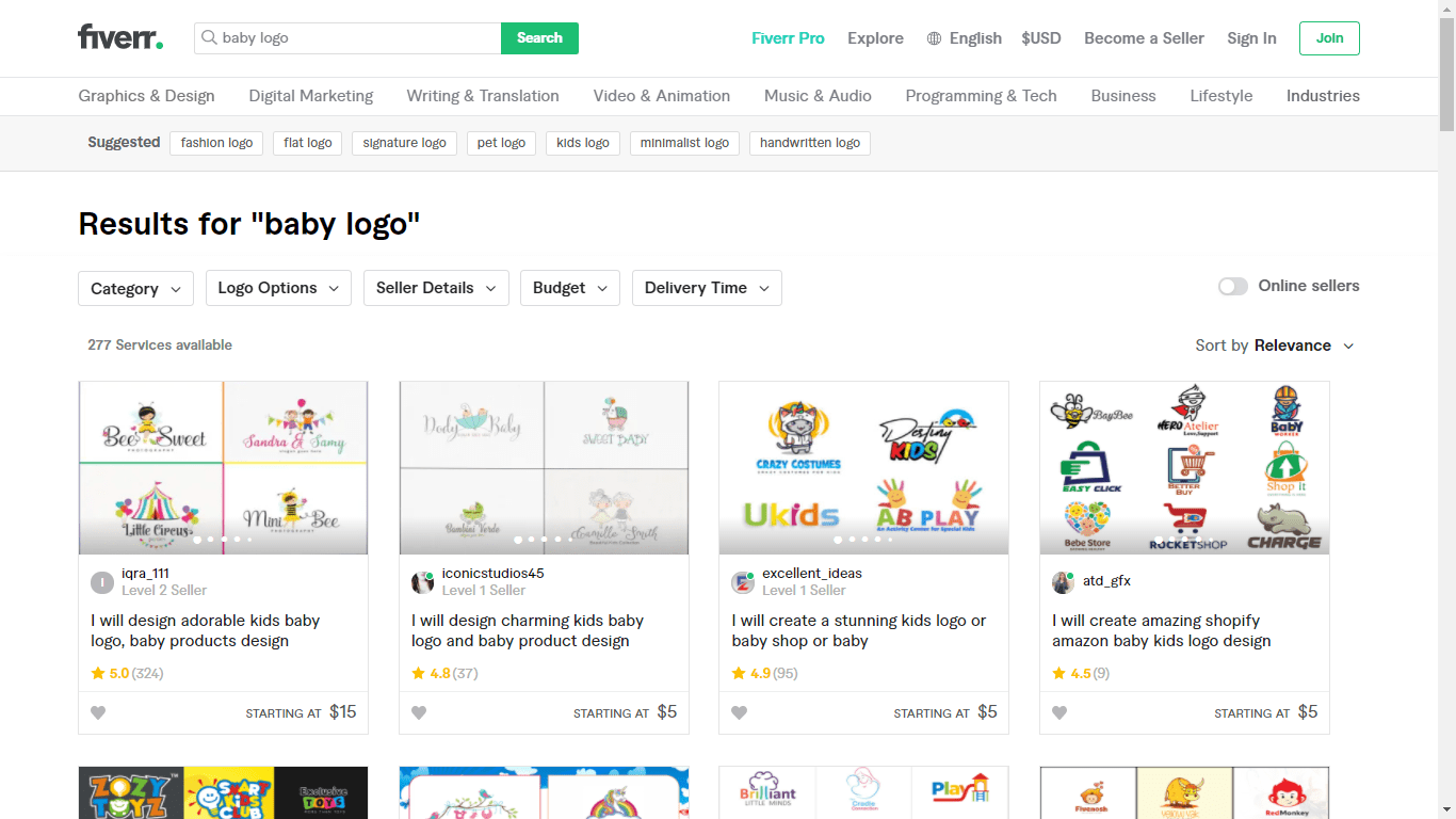 Fiverr screenshot - baby logo designers