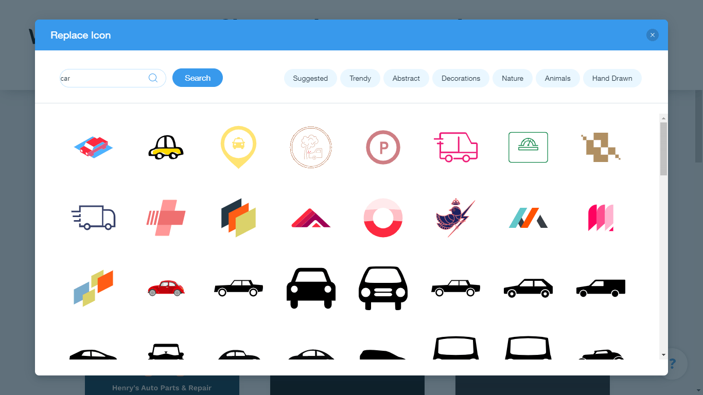 Wix Logo Maker screenshot - car icons