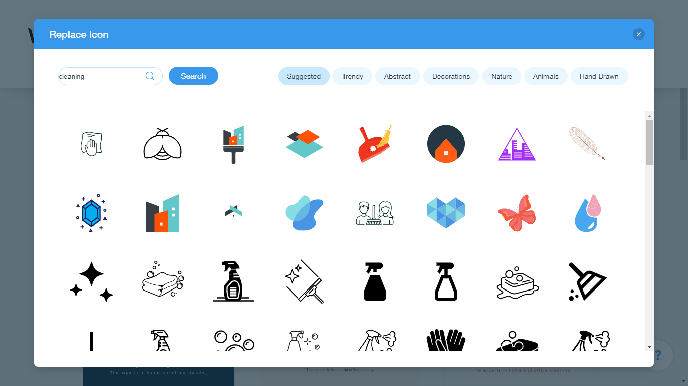 Wix Logo Maker screenshot - cleaning icons