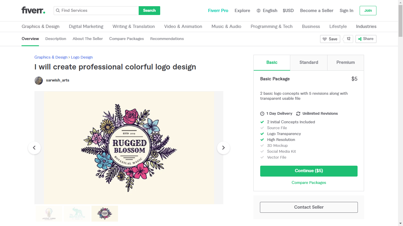 Fiverr screenshot - Package overview