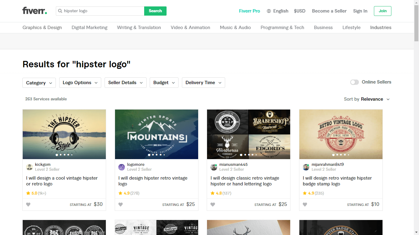 Fiverr screenshot - hipster logo designers