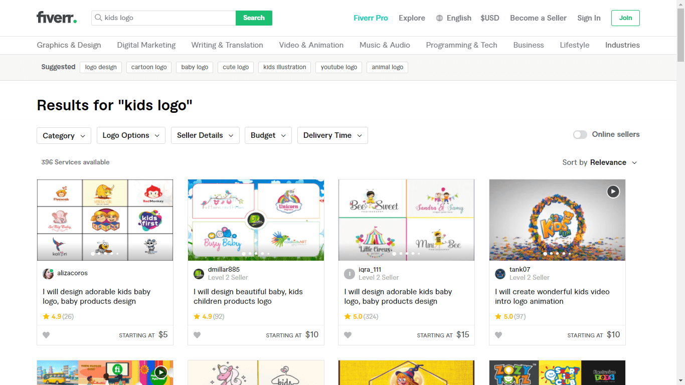 Fiverr screenshot - kids logo designers