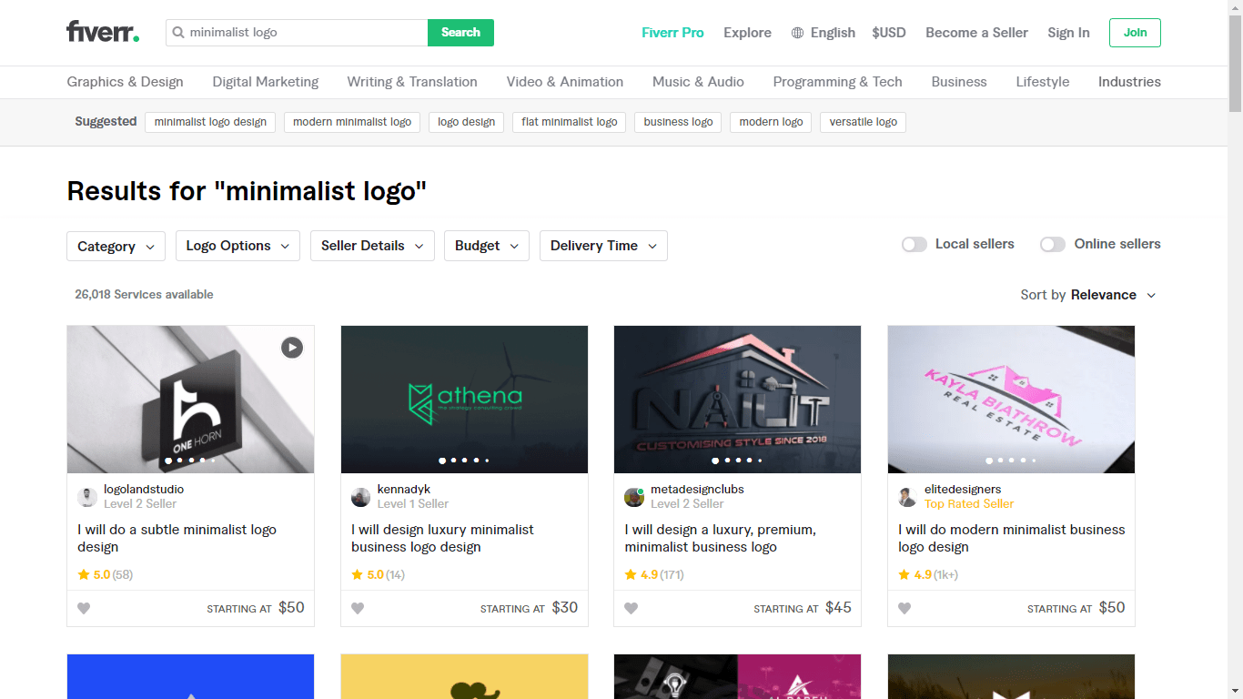 Fiverr screenshot - minimalist logo designers