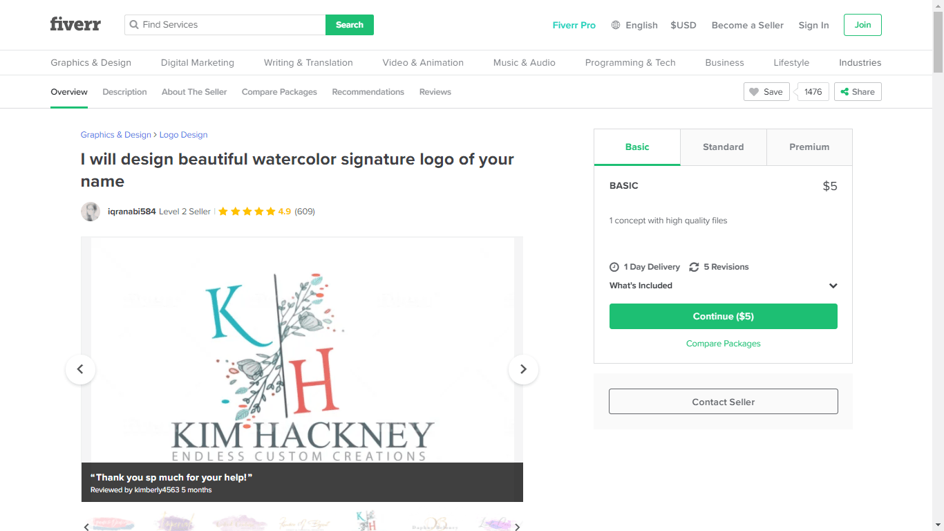Fiverr screenshot - Package overview