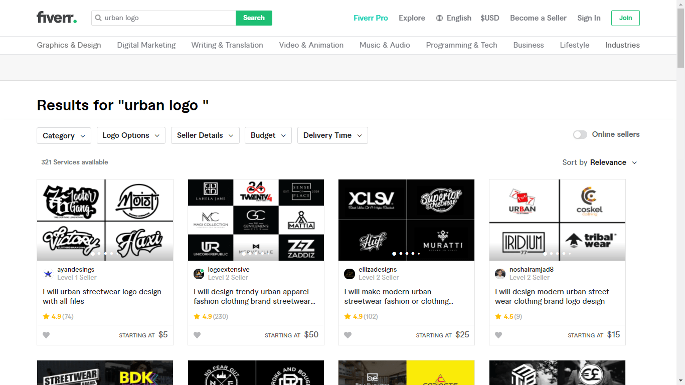 Fiverr screenshot - urban logo designers