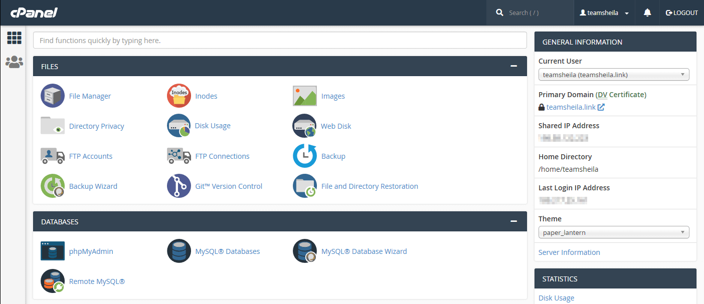 cPanel control panel