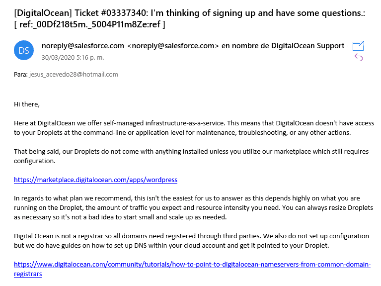 DigitalOcean ticket interaction