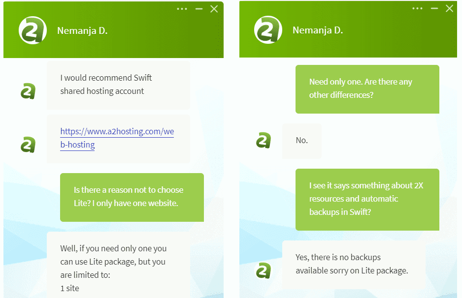 A2 Hosting's live chat support