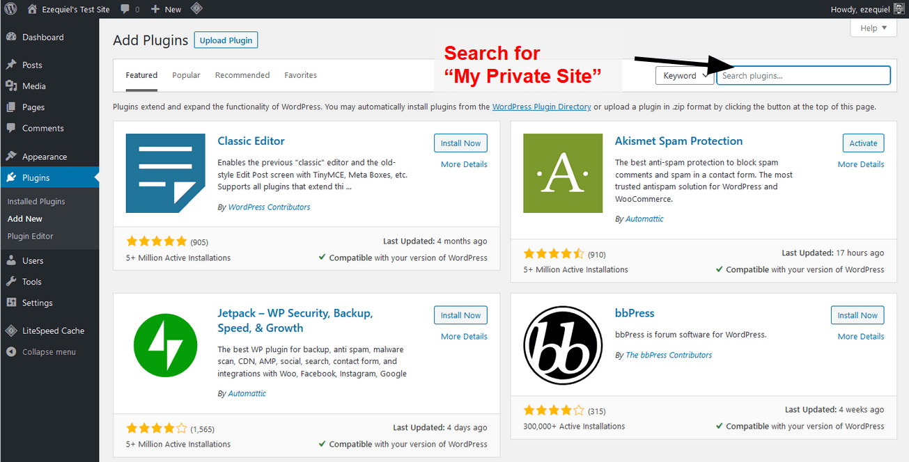 the plugins search bar