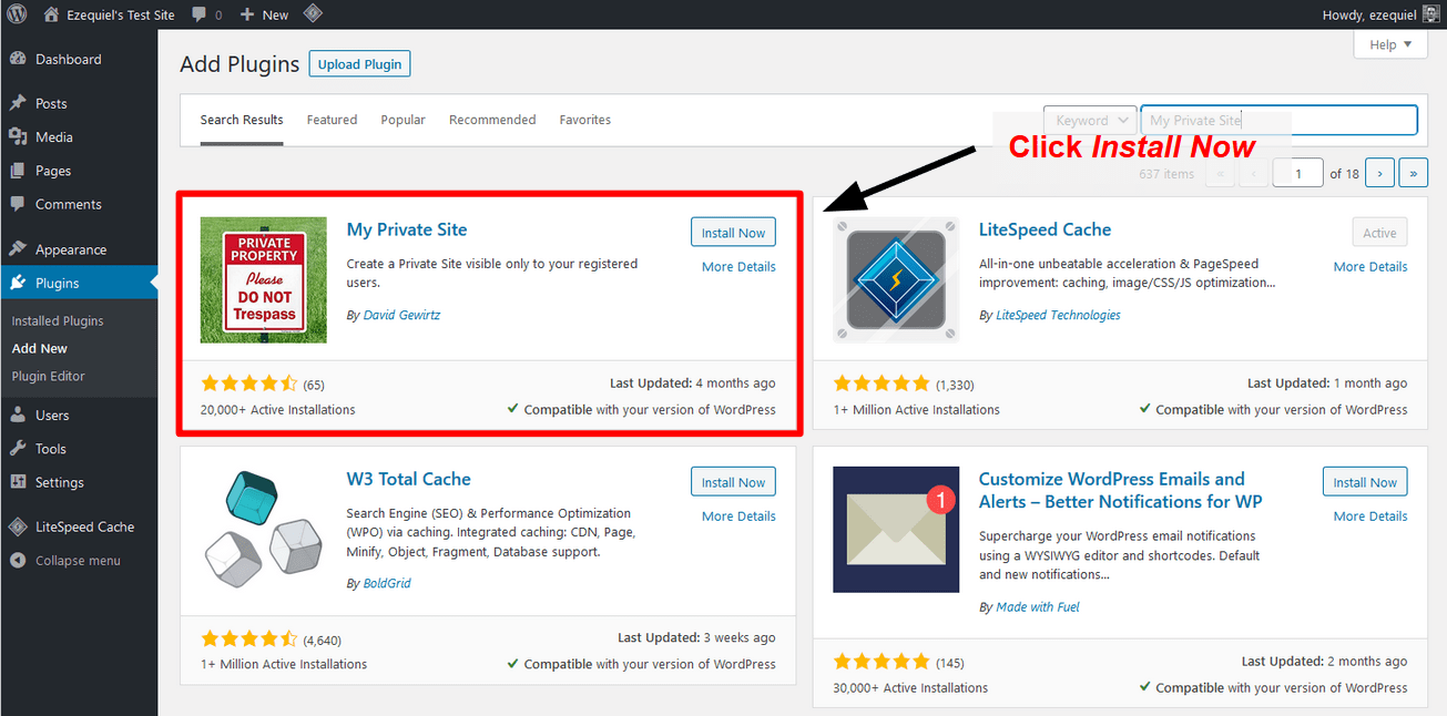 the plugins search results