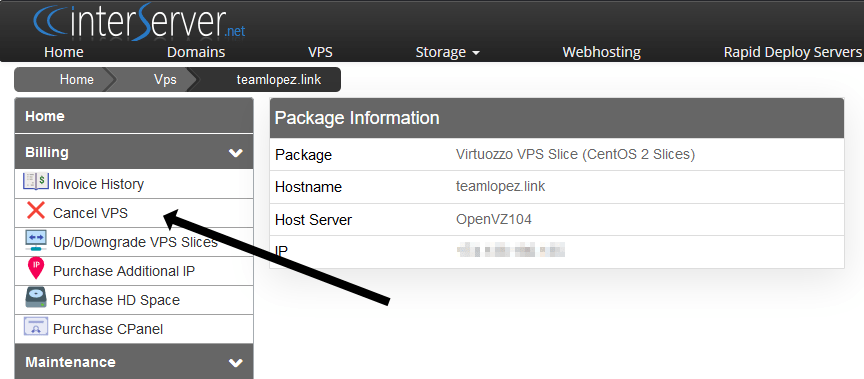 Cancel VPS button