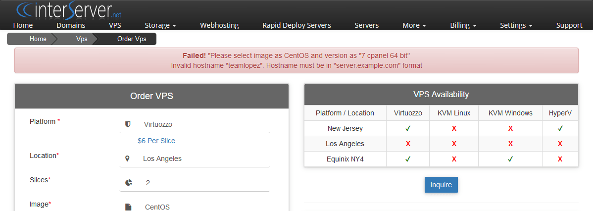 CPanel error message