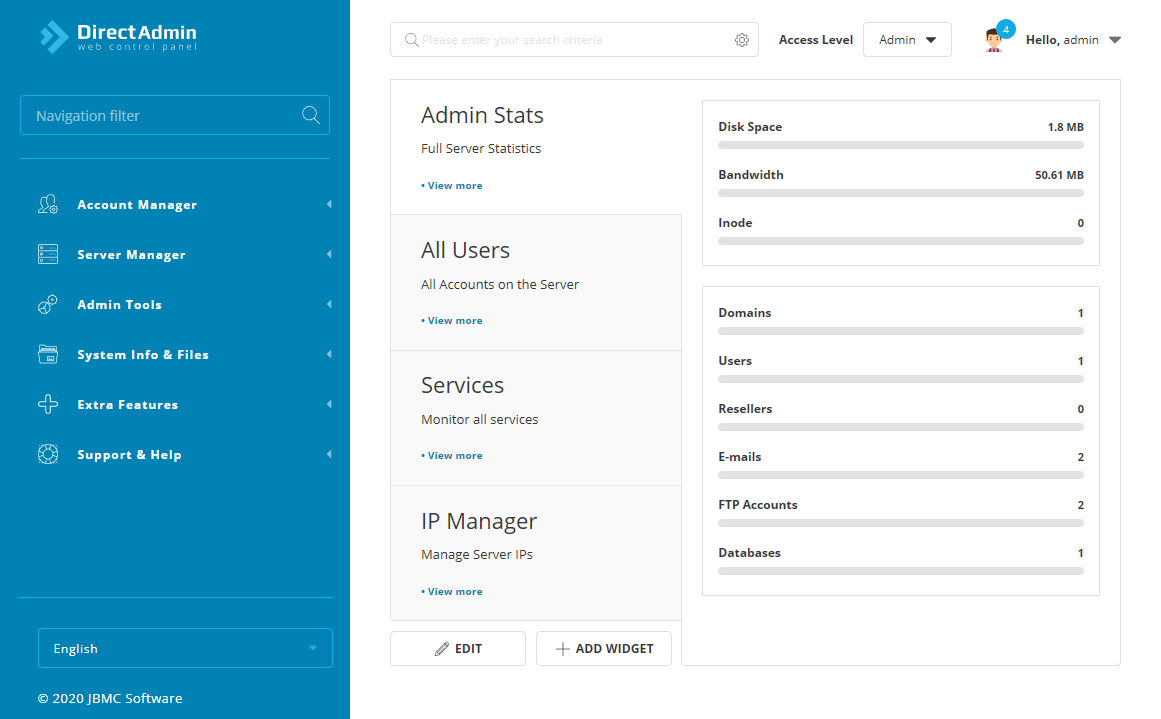 DirectAdmin control panel