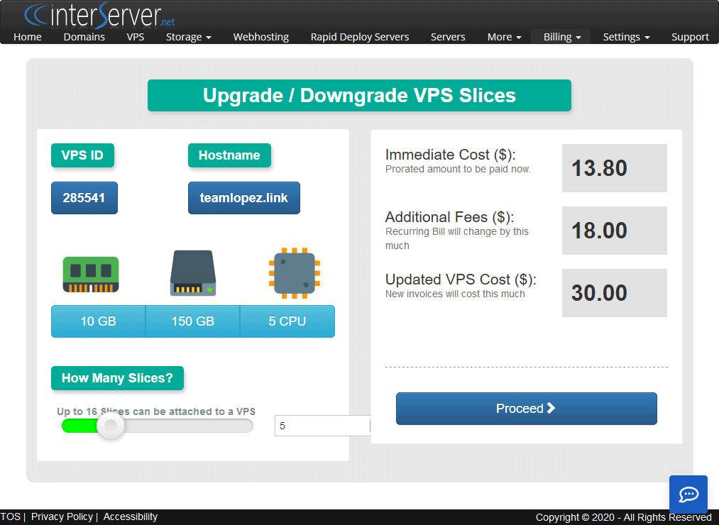 The server slice UI