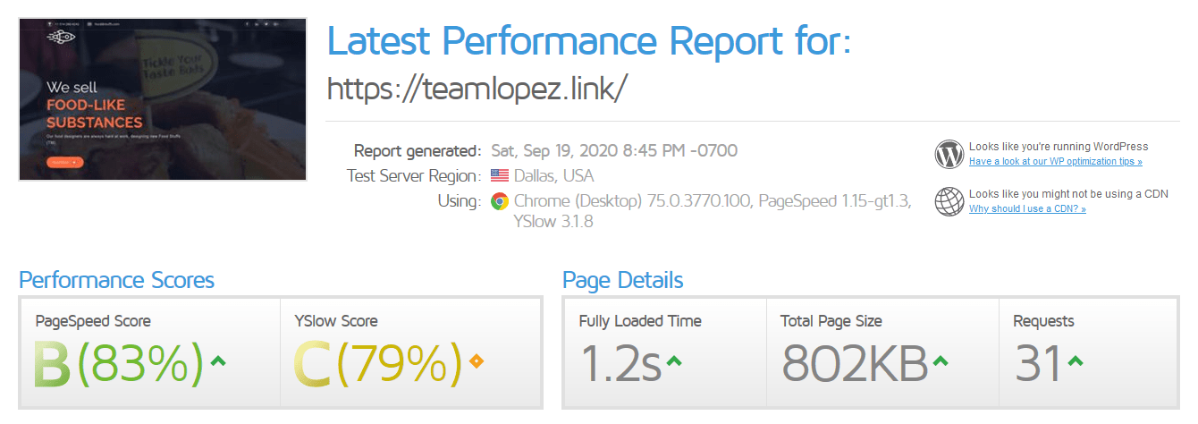 InterServer GTmetrix test results