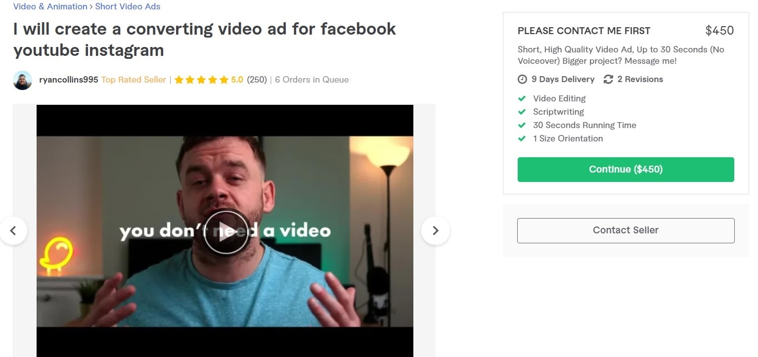 Ryancollins995 Facebook video ad gig on Fiverr