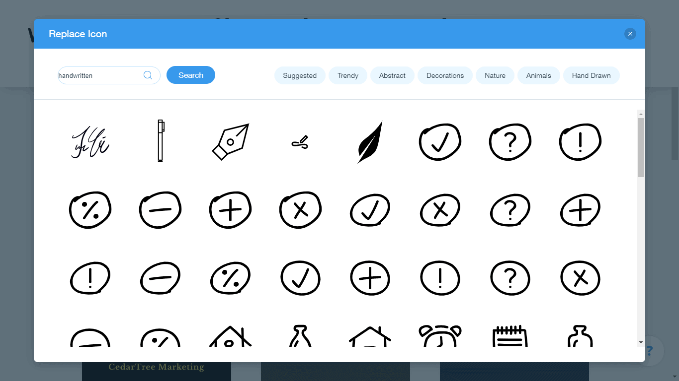 Wix Logo Maker screenshot - handwritten icons