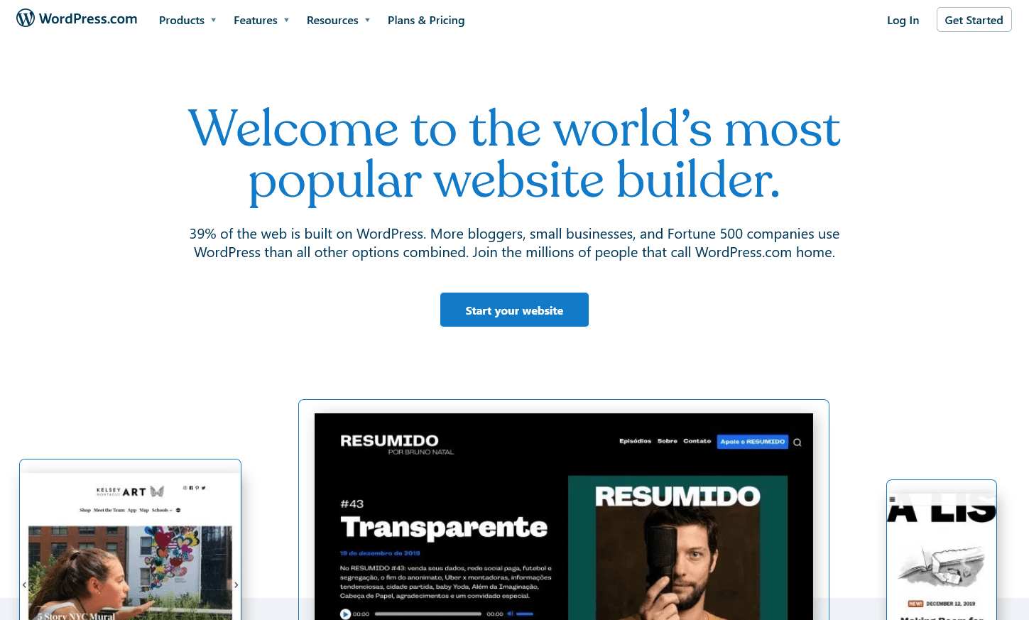 the WordPress.com home page