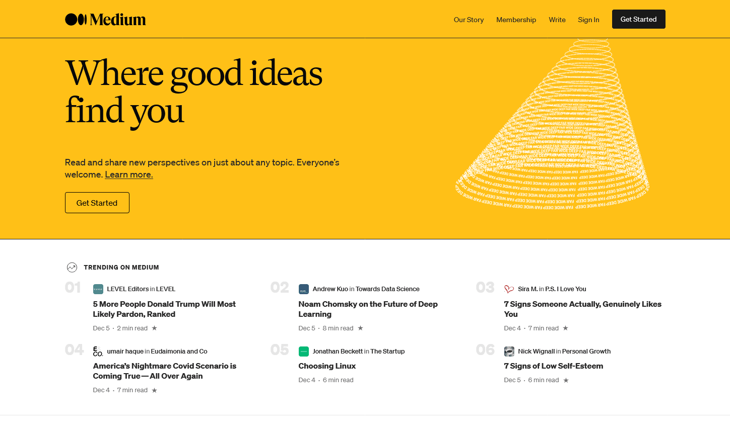 the Medium home page