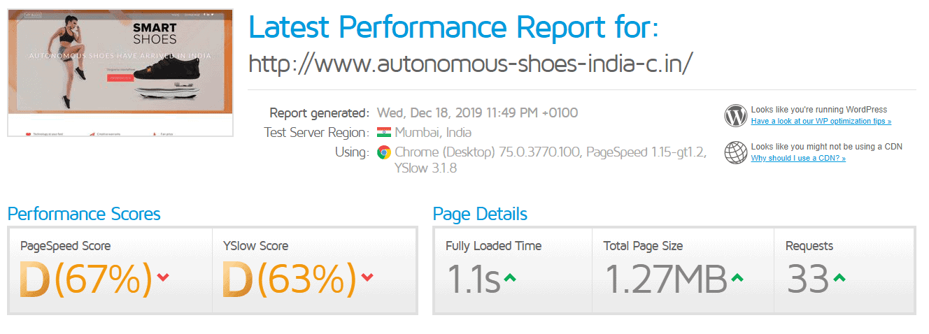 Hosting Raja - GTmetrix results