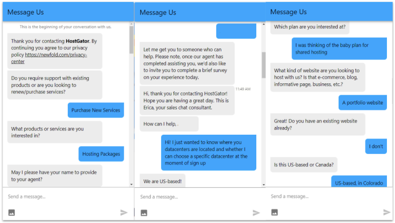 HostGator Live Chat Support.