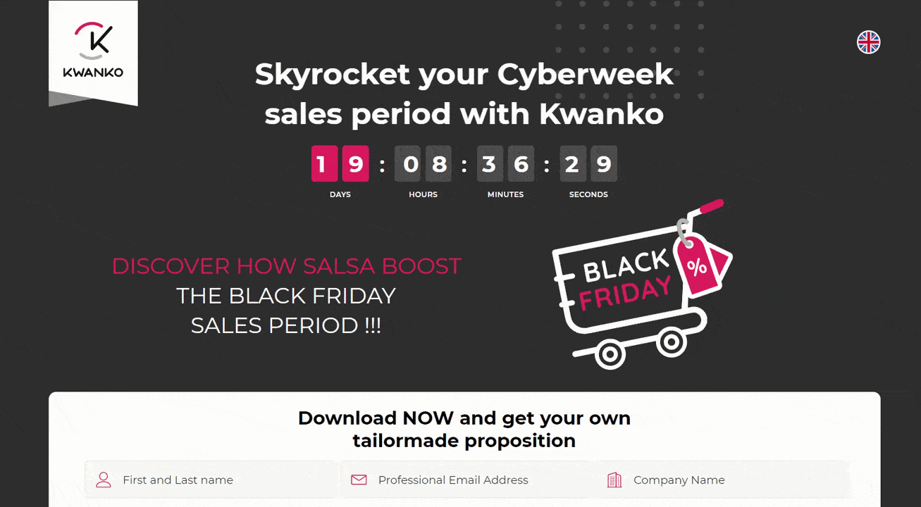 example of landing page with a countdown clock
