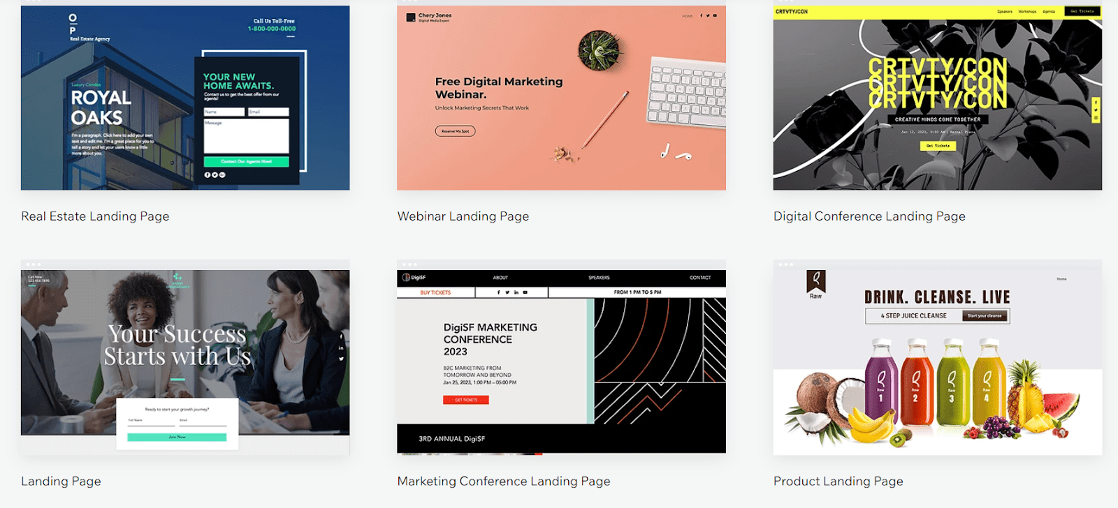 Wix's landing page templates