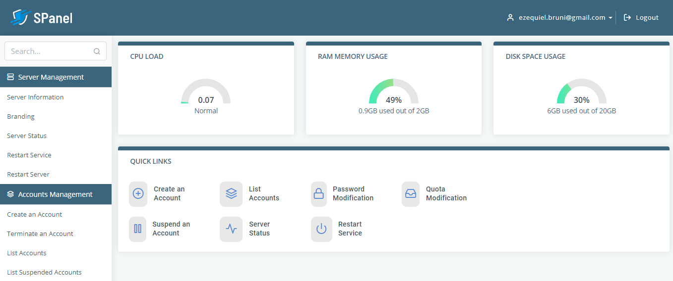 SPanel hosting management