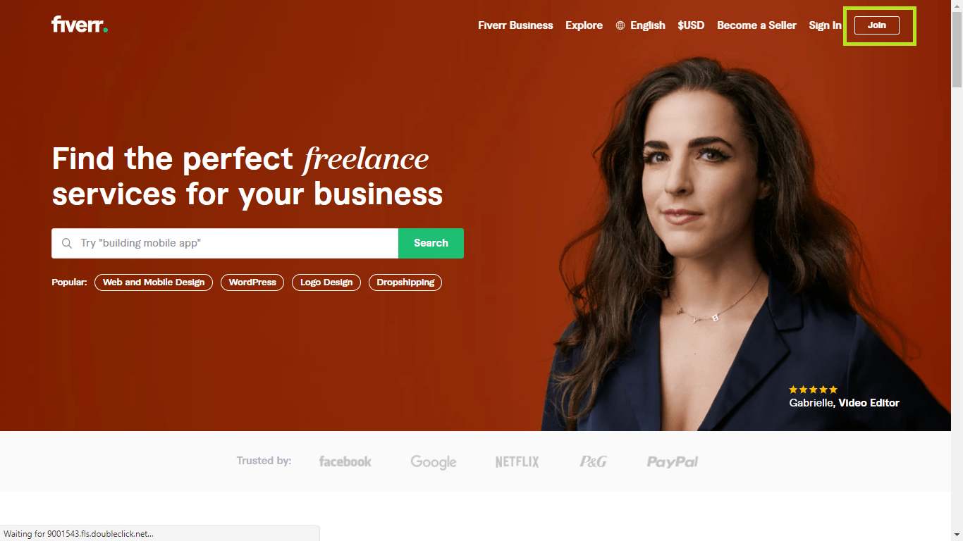Fiverr screenshot - Homepage join button