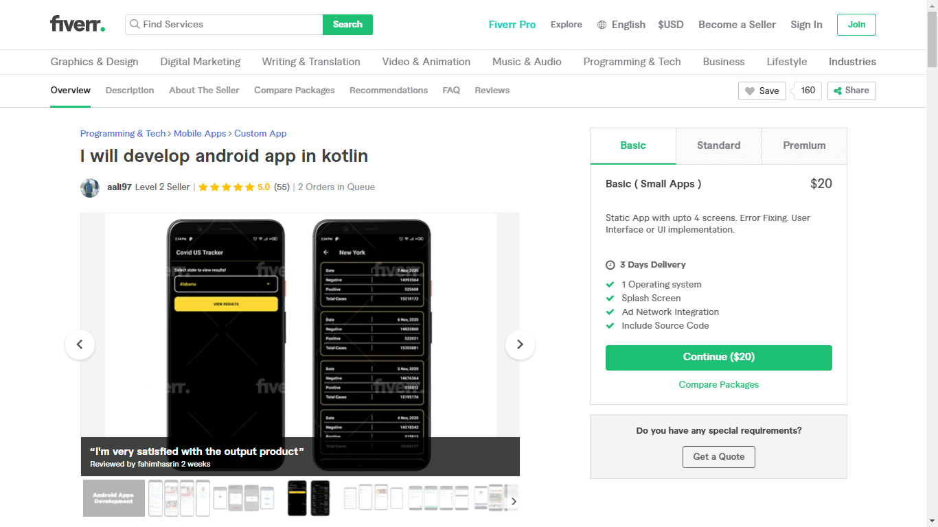Fiverr screenshot - Aali97 Android app developer gig