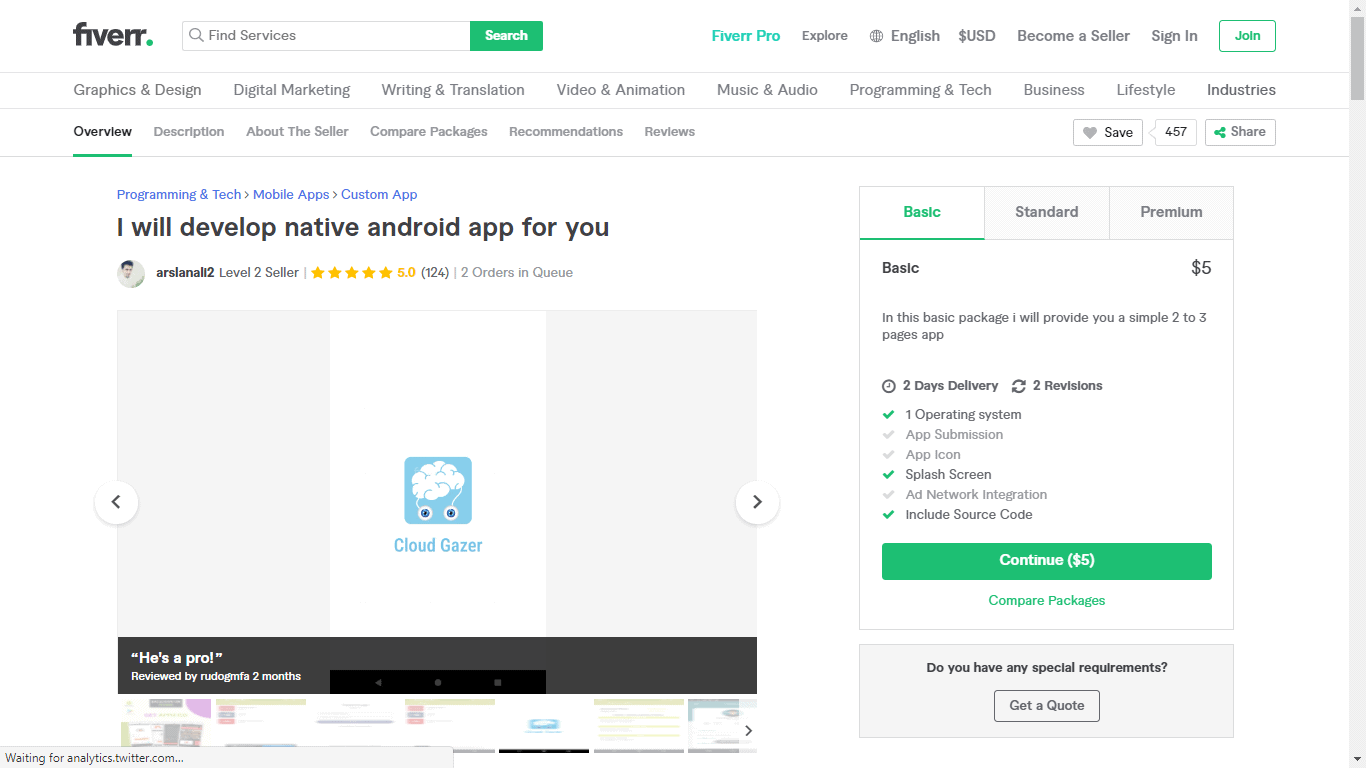 Fiverr screenshot - Arslanali2 Android app developer gig