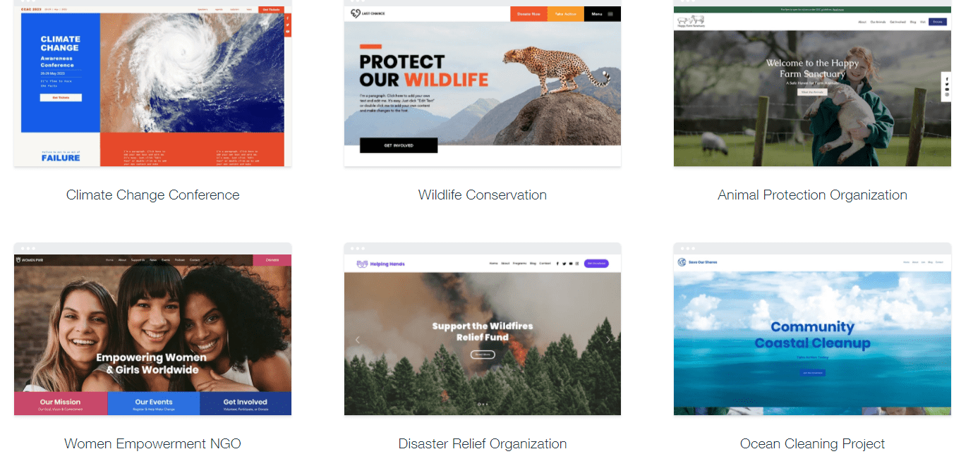 Wix nonprofit templates