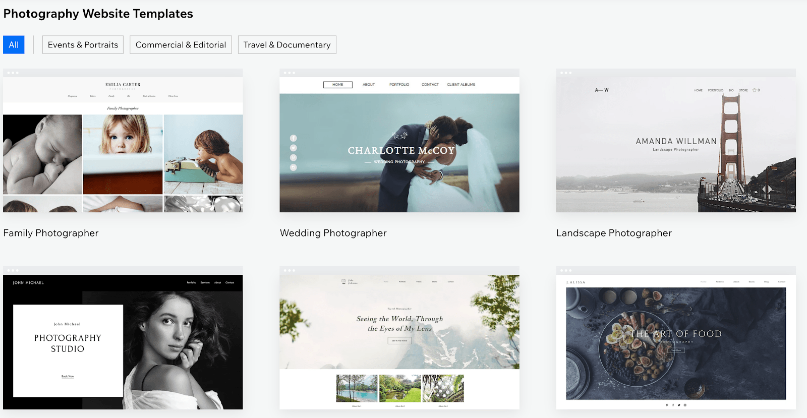 Wix photography templates