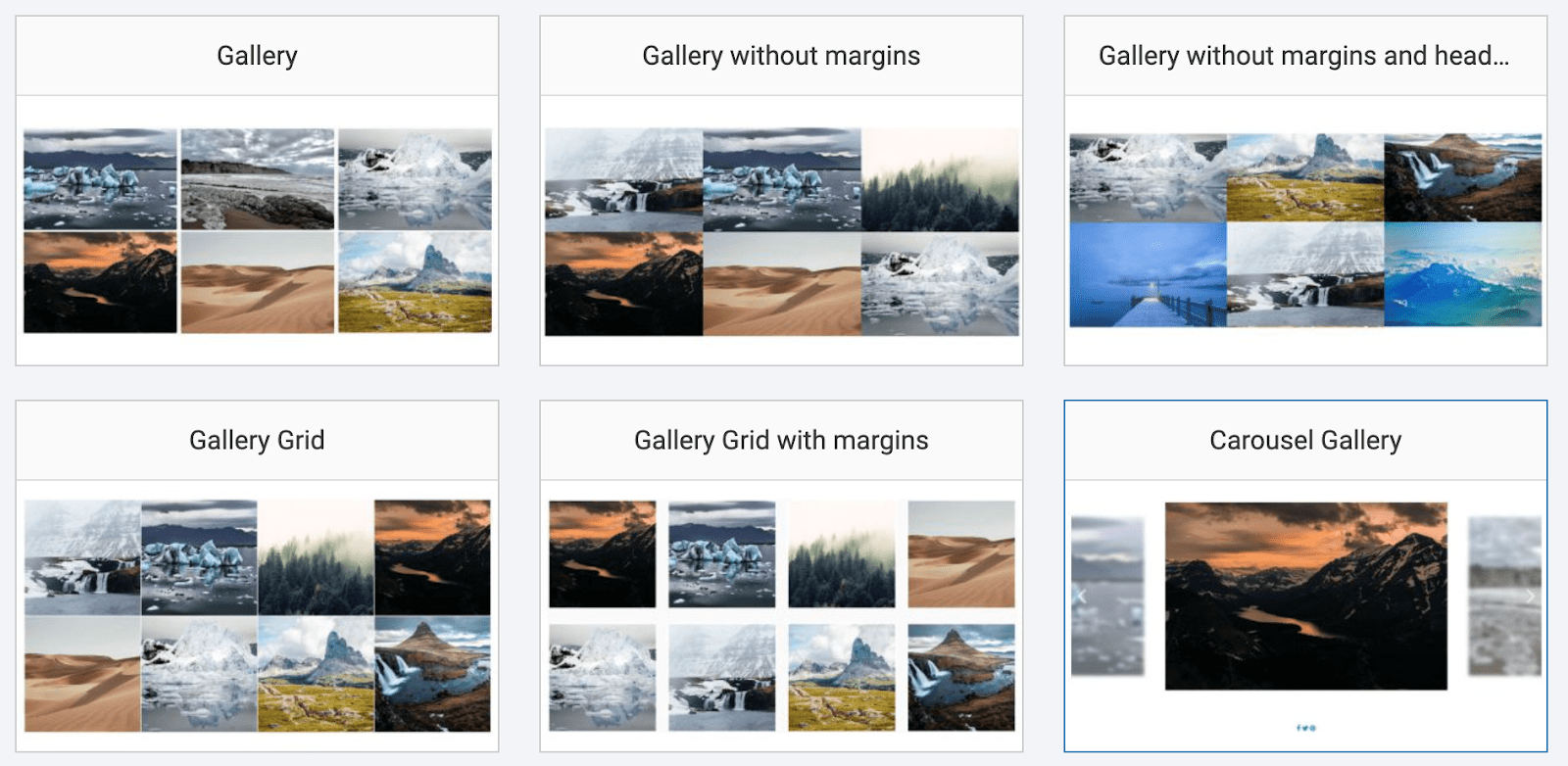 SITE123 gallery layout options